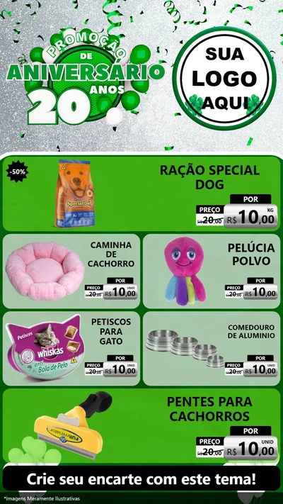 Modelo de TV para TV Vertical com o tema Promoção de Aniversário - 20 Anos para Pet Shop