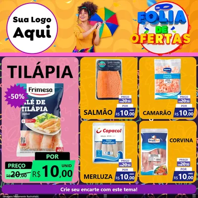 Modelo de Rede Social para Feed Facebook com o tema Folia de Ofertas para Peixaria