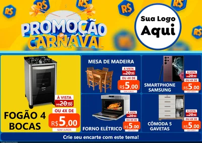 Modelo de Encarte para Encarte A4 Horizontal com o tema Promoção de Carnaval para Móveis e Eletro