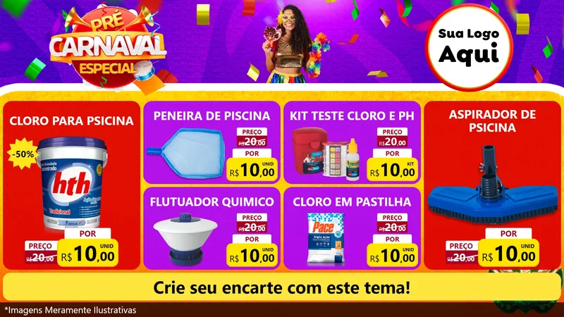 Modelo de TV para TV Horizontal com o tema Pré-Carnaval Especial para Produtos para Piscina