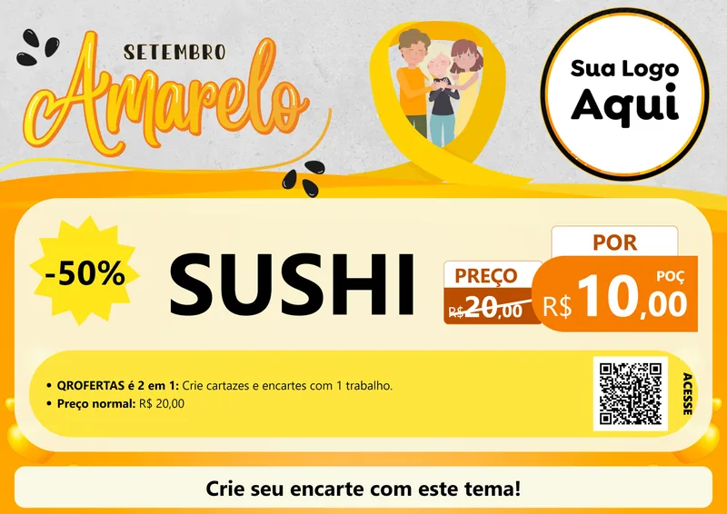Modelo de Cartaz para Cartaz A4 Horizontal com o tema Setembro Amarelo para Comida japonesa