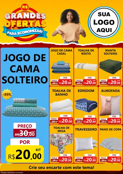 Modelo de Encarte para Encarte A4 Vertical com o tema Grandes Ofertas Para Economizar! para Cama, Mesa e Banho