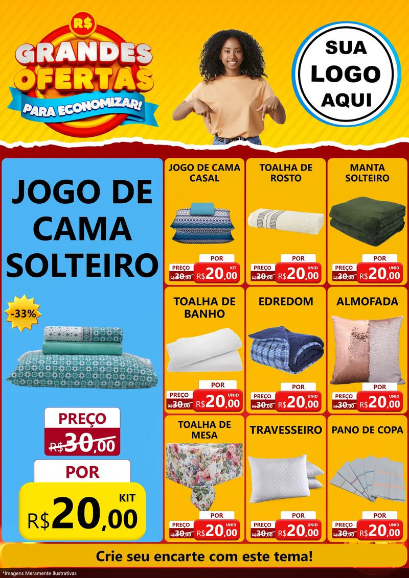 Modelo de Encarte para Encarte A4 Vertical com o tema Grandes Ofertas Para Economizar! para Cama, Mesa e Banho