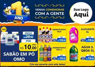 Modelo de Encarte para Encarte A4 Horizontal com o tema Um Ano de Aniversário para Produtos de Limpeza