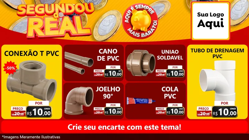 Modelo de TV para TV Horizontal com o tema Segundou do Real para Tubos e conexões