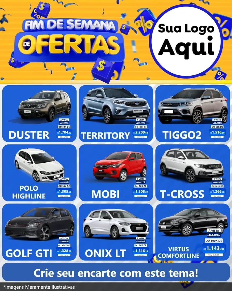 Modelo de Rede Social para Feed Instagram com o tema Fim de Semana de Ofertas para Concessionaria de Carros