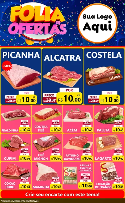 Modelo de Encarte para Encarte Grande com o tema Folia de Ofertas para Açougue