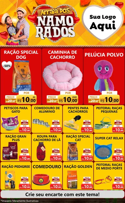 Modelo de Encarte para Encarte Grande com o tema Arraiá dos Namorados para Pet Shop