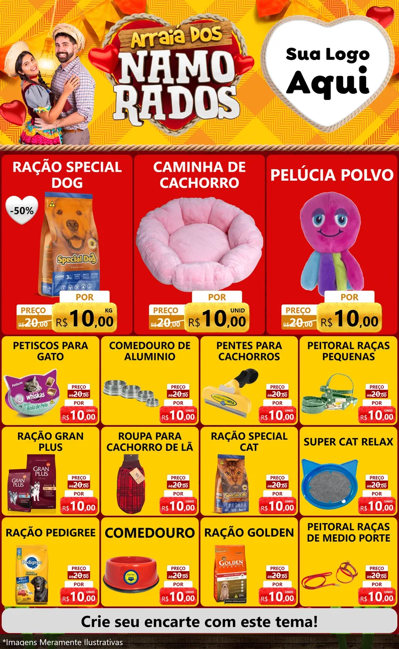 Modelo de Encarte para Encarte Grande com o tema Arraiá dos Namorados para Pet Shop