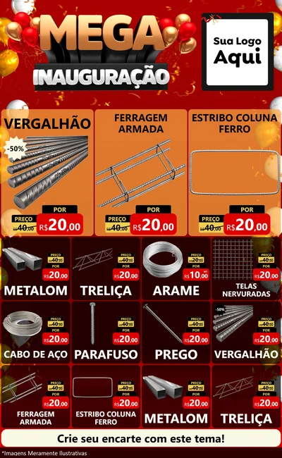 Modelo de Encarte para Encarte Grande com o tema Mega Inauguração para Ferragens