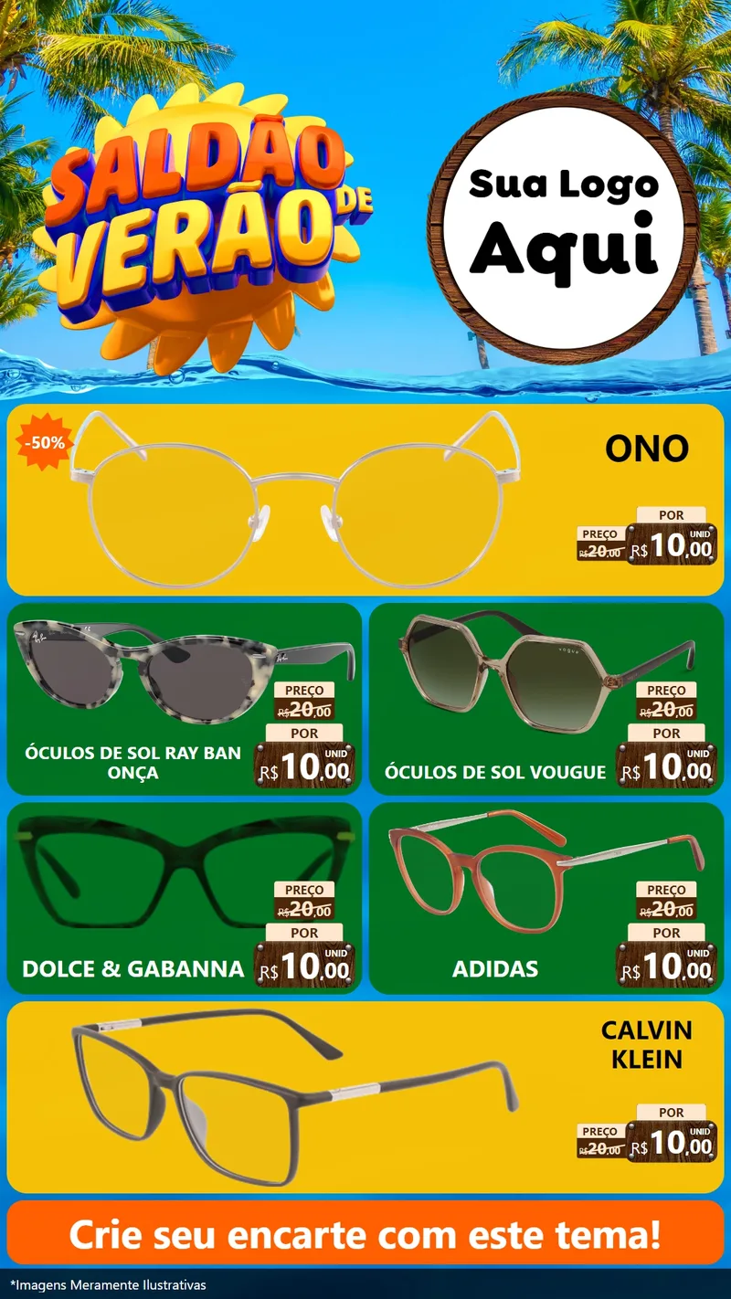 Modelo de TV para TV Vertical com o tema Saldão de Verão para Óticas