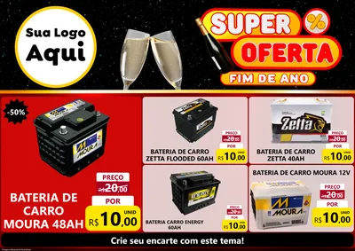 Modelo de Encarte para Encarte A4 Horizontal com o tema Super Oferta Fim de Ano para Baterias Elétricas