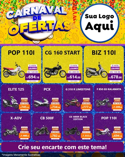 Modelo de Rede Social para Feed Instagram com o tema Carnaval de Ofertas para Concessionaria de Motos