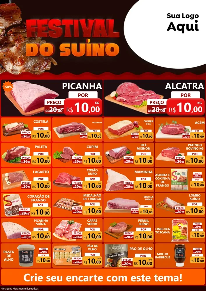 Modelo de Encarte para Encarte A4 Vertical com o tema Festival do Suíno para Açougue