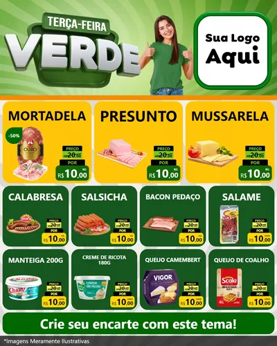 Modelo de Rede Social para Feed Instagram com o tema Terça - Feira Verde para Frios e Laticínios