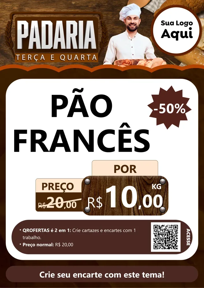 Modelo de Cartaz para Cartaz A4 Vertical com o tema Terça e Quarta Da Padaria para Padaria