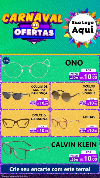 Modelo de TV para TV Vertical com o tema Carnaval de Ofertas para Óticas