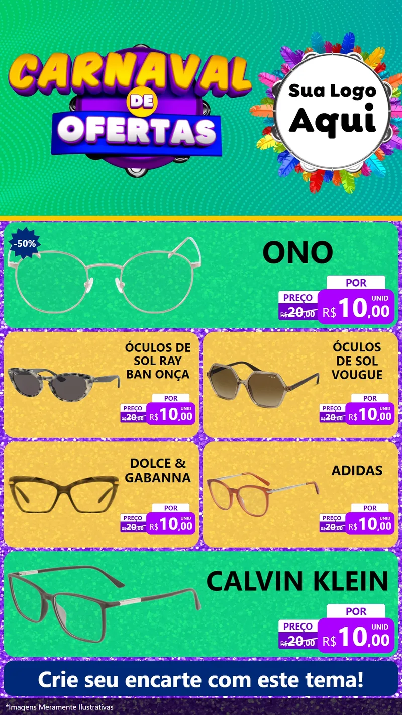 Modelo de TV para TV Vertical com o tema Carnaval de Ofertas para Óticas