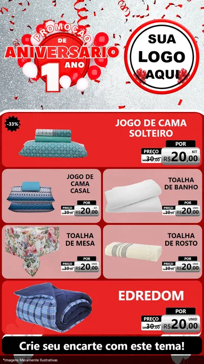 Modelo de TV para TV Vertical com o tema Promoção de Aniversário - 1 Ano para Cama, Mesa e Banho