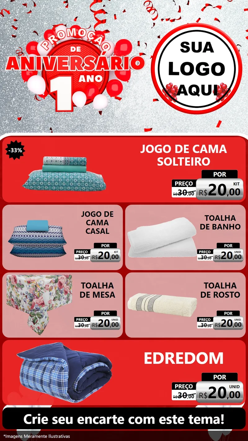 Modelo de TV para TV Vertical com o tema Promoção de Aniversário - 1 Ano para Cama, Mesa e Banho