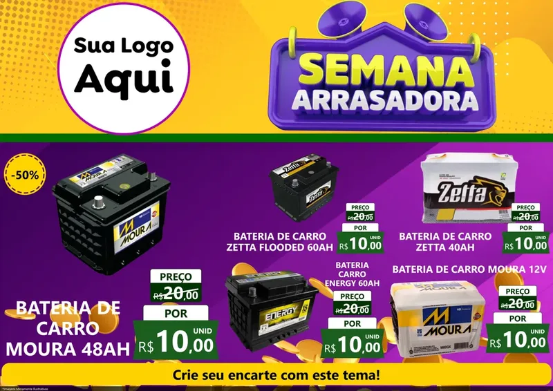 Modelo de Encarte para Encarte A4 Horizontal com o tema Semana Arrasadora para Baterias Elétricas