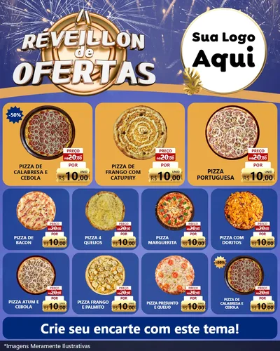 Modelo de Rede Social para Feed Instagram com o tema Réveillon de Ofertas para Pizzaria