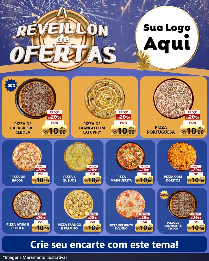 Modelo de Rede Social para Feed Instagram com o tema Réveillon de Ofertas para Pizzaria