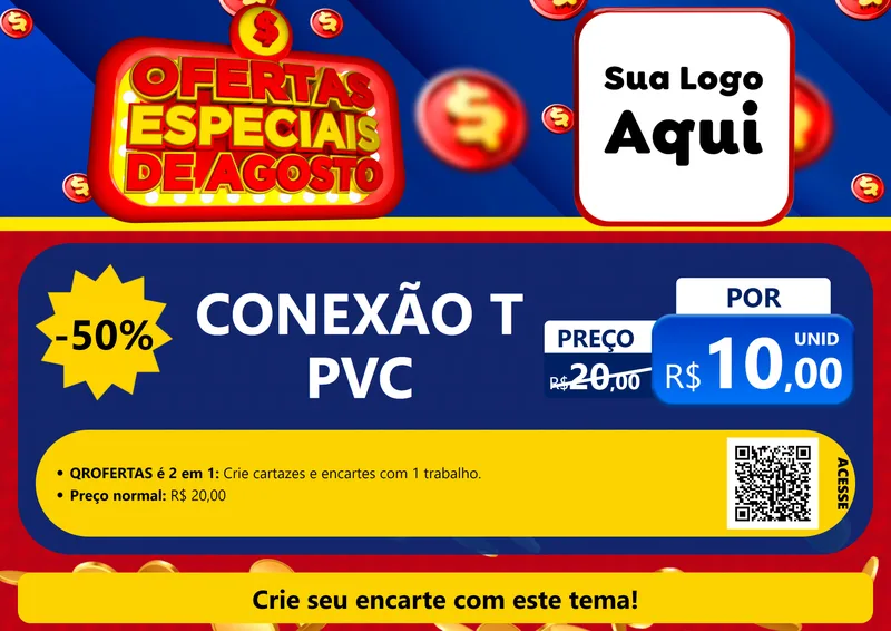 Modelo de Cartaz para Cartaz A4 Horizontal com o tema Ofertas Especiais de Agosto para Tubos e conexões