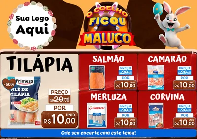 Modelo de Encarte para Encarte A4 Horizontal com o tema O Coelho Ficou Maluco - Páscoa para Peixaria