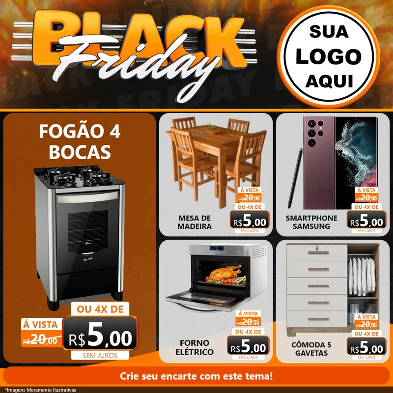 Modelo de Rede Social para Feed Facebook com o tema Black Friday para Móveis e Eletro