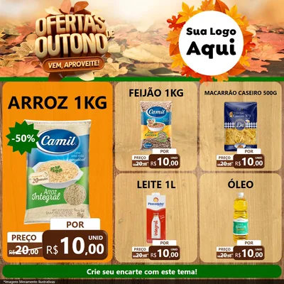 Modelo de Rede Social para Feed Facebook com o tema Ofertas de Outono - Vem, Aproveite! para Supermercado