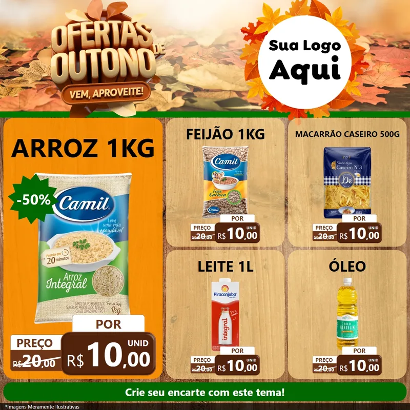 Modelo de Rede Social para Feed Facebook com o tema Ofertas de Outono - Vem, Aproveite! para Supermercado