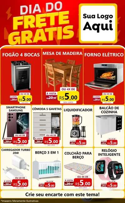 Modelo de Encarte para Encarte Grande com o tema Dia do Frete Grátis para Móveis e Eletro