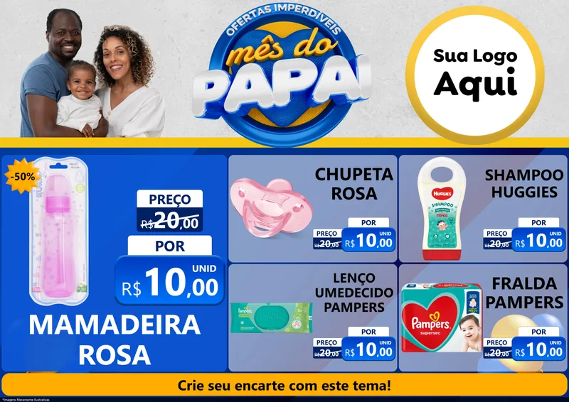 Modelo de Encarte para Encarte A4 Horizontal com o tema Ofertas Imperdíveis Mês Do Papai para Bebês