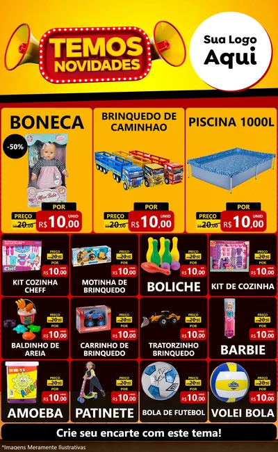Modelo de Encarte para Encarte Grande com o tema Temos Novidades para Brinquedos