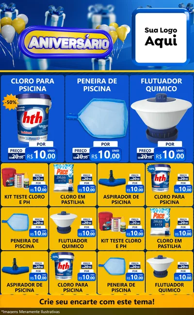 Modelo de Encarte para Encarte Grande com o tema Aniversário para Produtos para Piscina