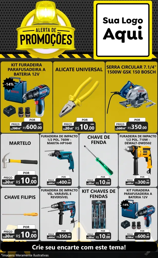 Modelo de Encarte para Encarte Grande com o tema Alerta de Promoções para Maquinas e Ferramentas