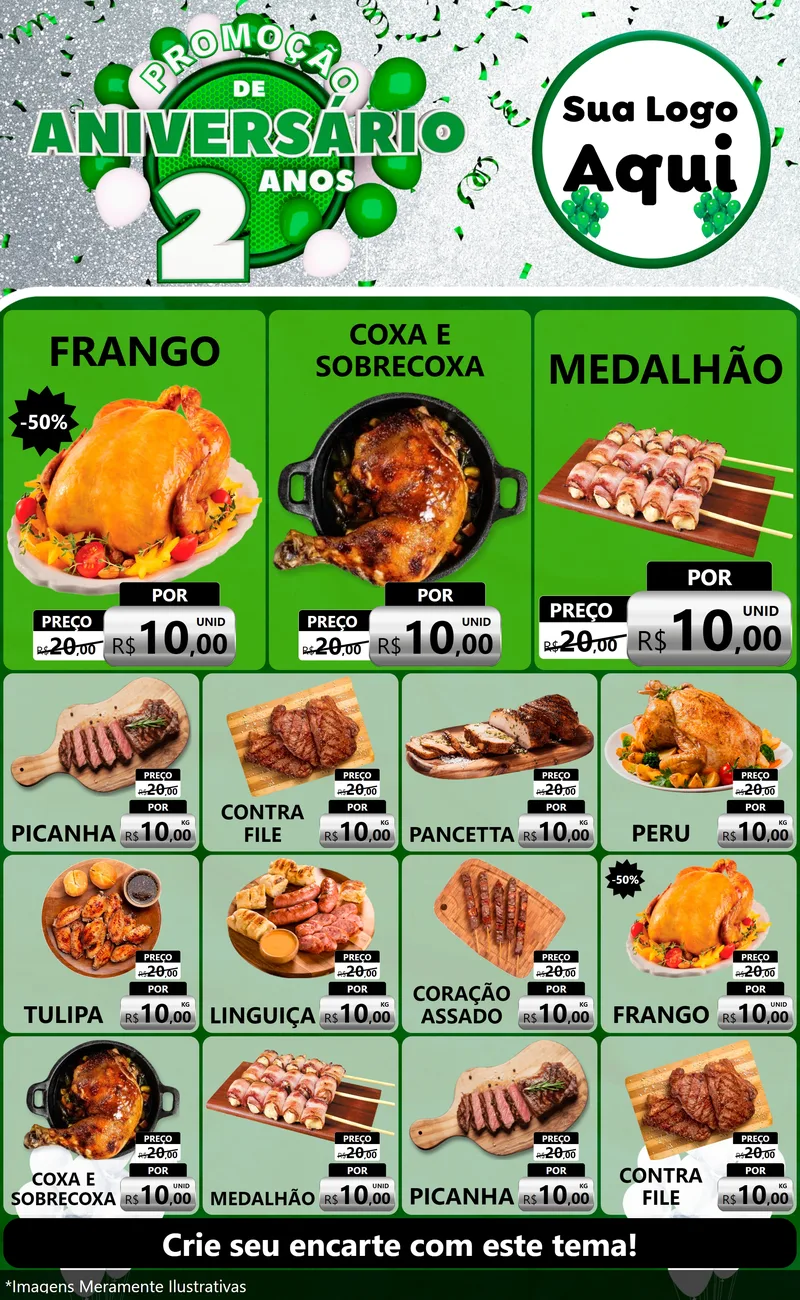 Modelo de Encarte para Encarte Grande com o tema Promoção de Aniversário - 2 Anos para Assados