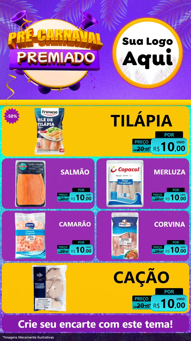 Modelo de TV para TV Vertical com o tema Pré-Carnaval Premiado para Peixaria
