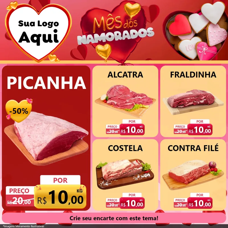 Modelo de Rede Social para Feed Facebook com o tema Mês dos Namorados para Açougue