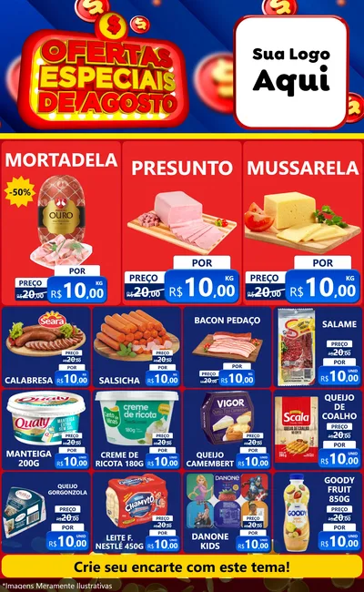 Modelo de Encarte para Encarte Grande com o tema Ofertas Especiais de Agosto para Frios e Laticínios