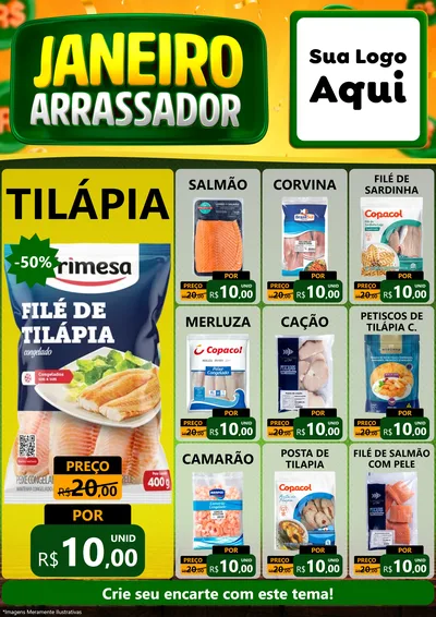 Modelo de Encarte para Encarte A4 Vertical com o tema Janeiro Arrasador para Peixaria