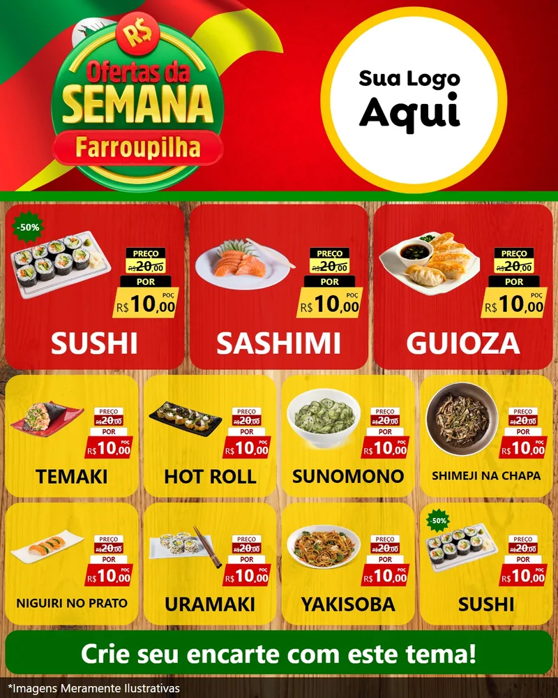 Modelo de Rede Social para Feed Instagram com o tema Ofertas da Semana Farroupilha para Comida japonesa