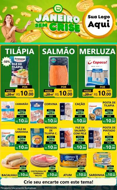 Modelo de Encarte para Encarte Grande com o tema Janeiro Sem Crise para Peixaria