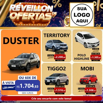 Modelo de Rede Social para Feed Facebook com o tema Réveillon de Ofertas para Concessionaria de Carros