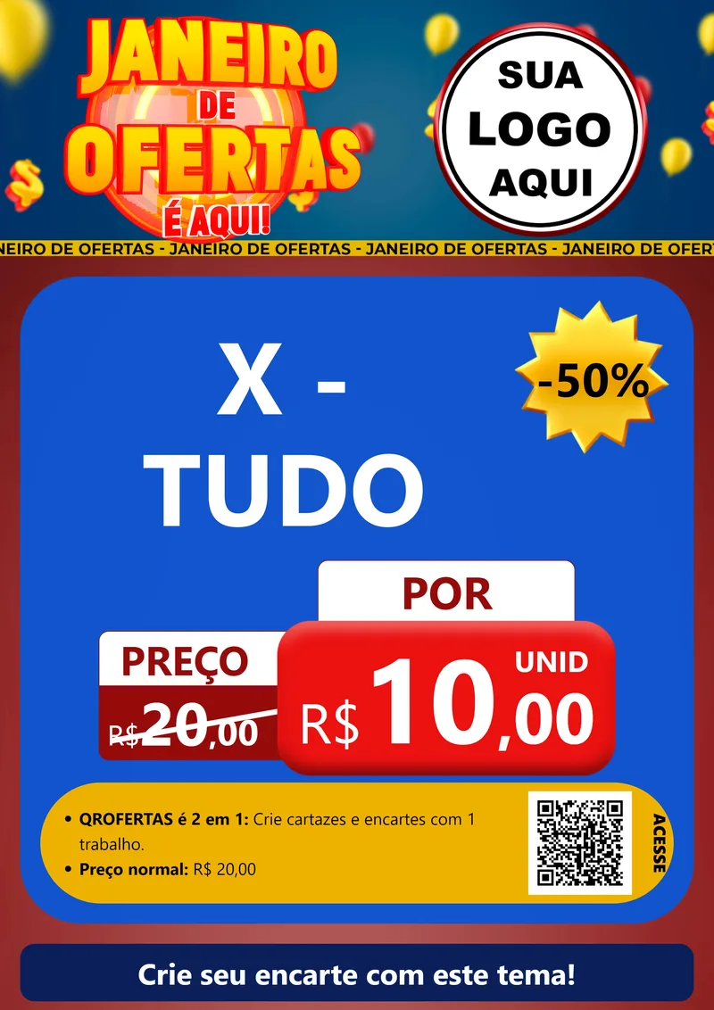 Modelo de Cartaz para Cartaz A4 Vertical com o tema Janeiro de Ofertas É Aqui! para Hamburgueria