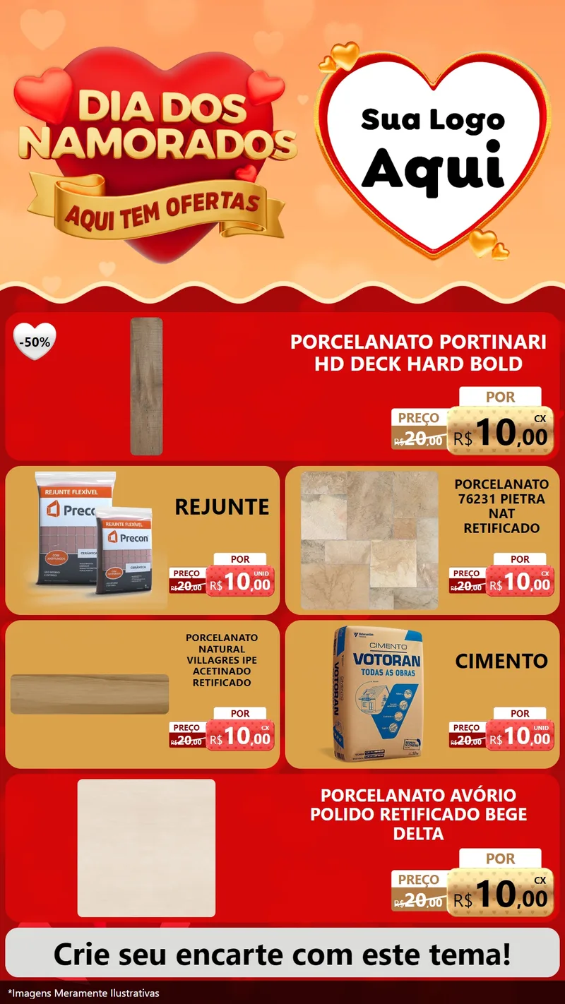 Modelo de TV para TV Vertical com o tema Dia dos Namorados - Aqui Tem Ofertas para Pisos e revestimentos
