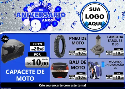 Modelo de Encarte para Encarte A4 Horizontal com o tema Promoção de Aniversário - 9 Anos para Moto peças