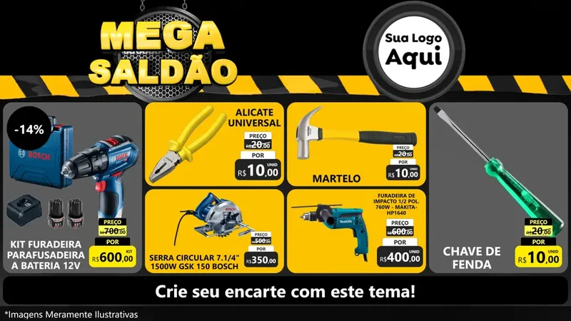 Modelo de TV para TV Horizontal com o tema Mega Saldão para Maquinas e Ferramentas