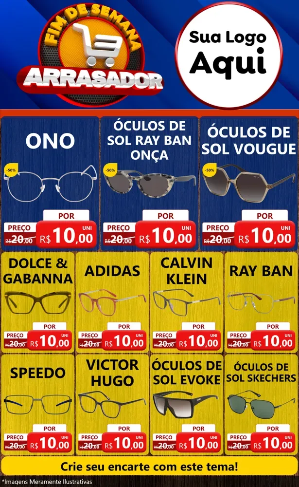 Modelo de Encarte para Encarte Grande com o tema Fim De Semana Arrasador para Óticas